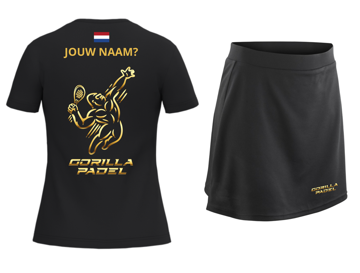 *EIGEN NAAM* Gorilla Padel Set Dames Zwart Goud