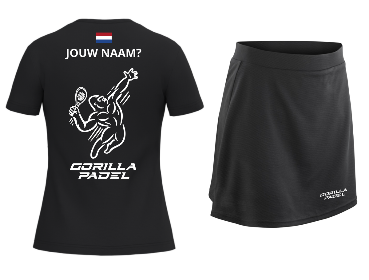 *EIGEN NAAM* Gorilla Padel Set Dames Zwart Wit