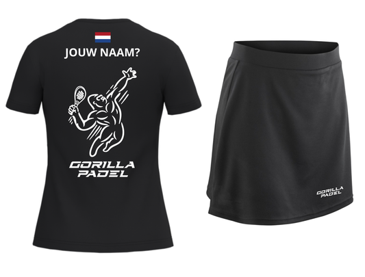 *EIGEN NAAM* Gorilla Padel Set Dames Zwart Wit